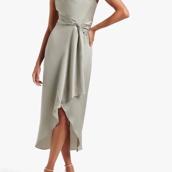 Evernew Satin Sage Green Dress Midi Dress - Picture 4 of 7